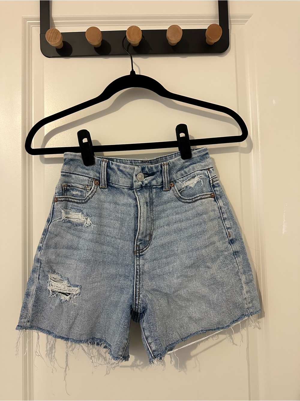 American Age Light Blue Distressed High-Rise Denim Shorts